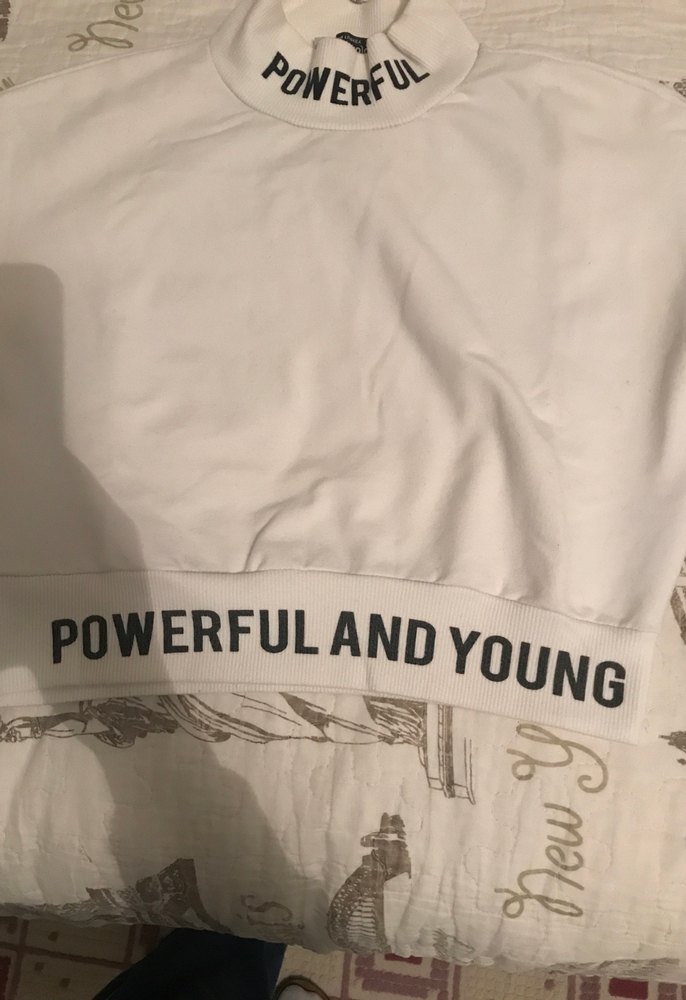 Beyaz Baskılı Uzun Kollu Crop - Görsel 3