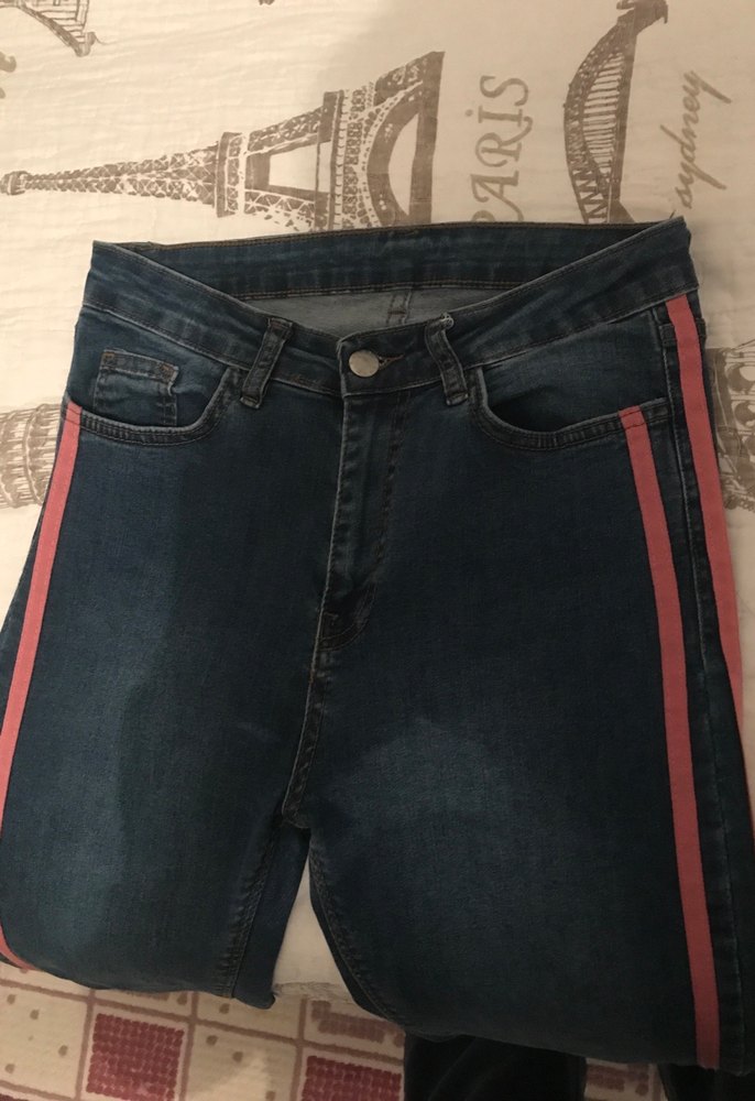 Çizgili Kemerli Kadın Kot Pantolon - Görsel 3