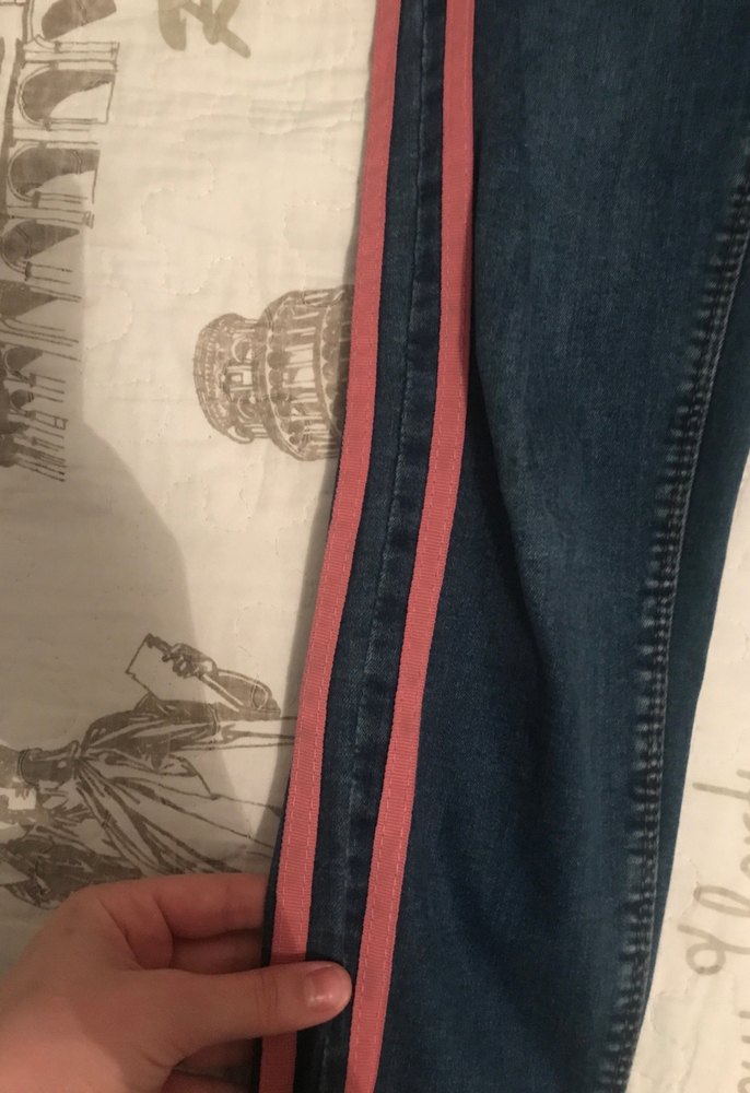 Çizgili Kemerli Kadın Kot Pantolon - Görsel 2