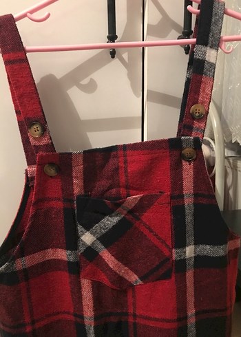 Kırmızı Ekose Desenli Salopet - Görsel 2