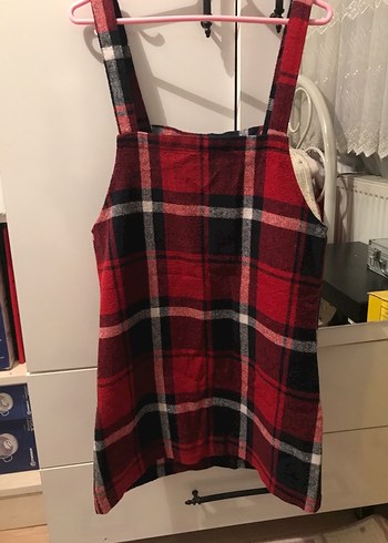 Kırmızı Ekose Desenli Salopet - Görsel 4