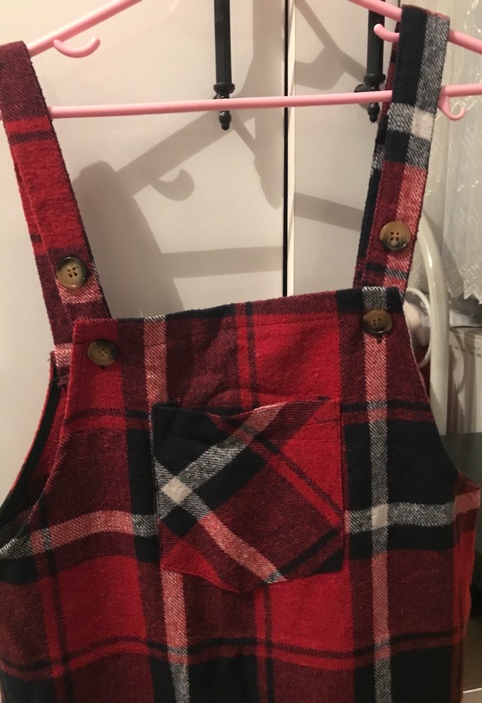 Kırmızı Ekose Desenli Salopet - Görsel 2