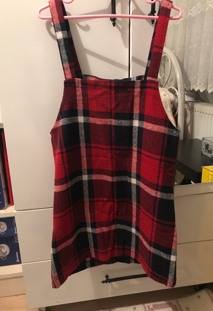 Kırmızı Ekose Desenli Salopet - Görsel 4