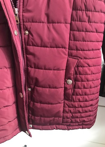 Lcw Bordo Kadın Kapitone Mont Kürklü Kapüşonlu - Görsel 3