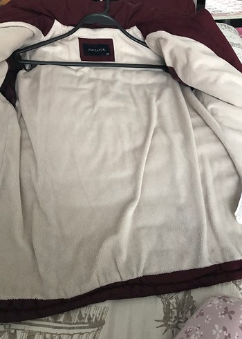 Lcw Bordo Kadın Kapitone Mont Kürklü Kapüşonlu - Görsel 5