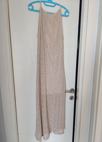 Bej Keten Uzun Bohem Elbise - Görsel 2