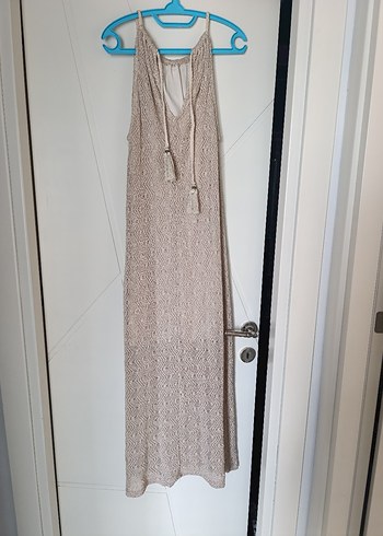 Bej Keten Uzun Bohem Elbise - Görsel 3