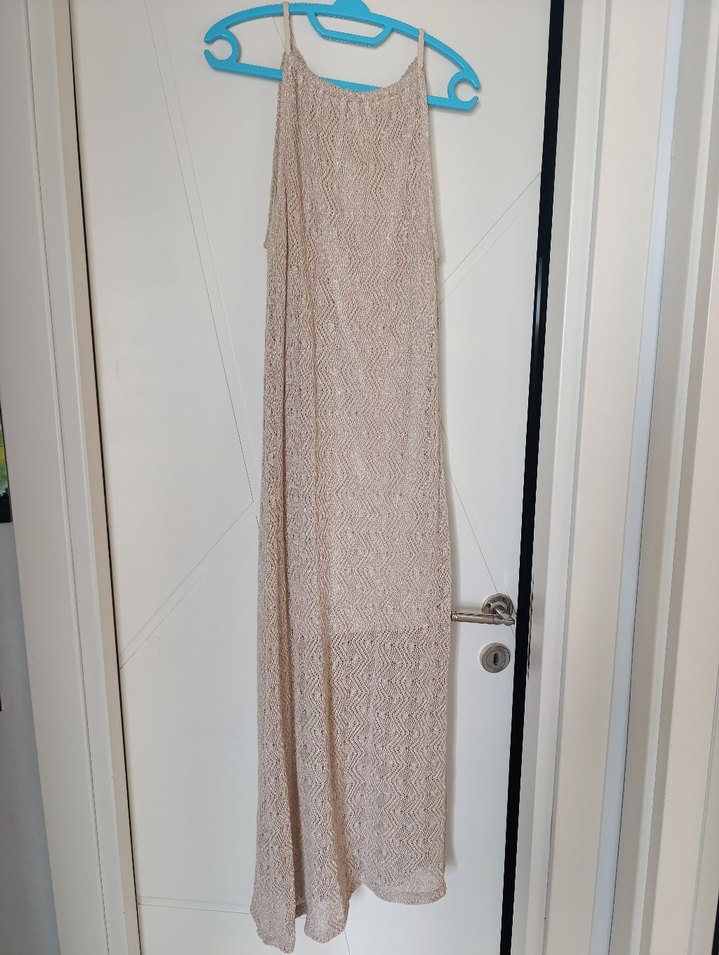 Bej Keten Uzun Bohem Elbise - Görsel 2