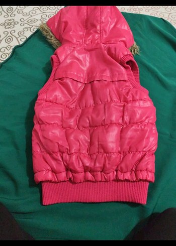 Kız Çocuk Pembe Kapüşonlu Fermuarlı Yelek - Görsel 2