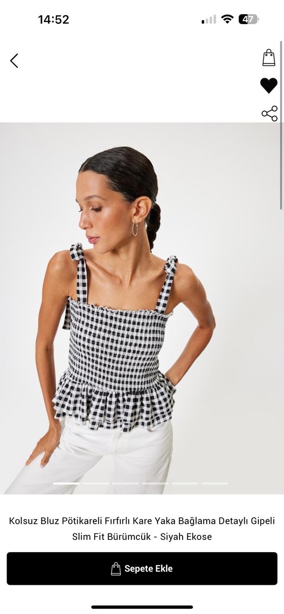 Kareli Fırfırlı İnce Askılı Bluz - Görsel 2