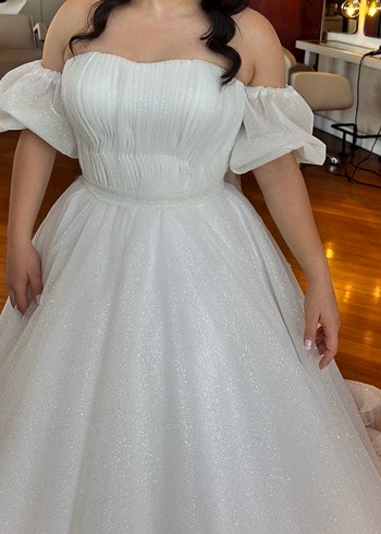 Beyaz A-Line Straplez Gelinlik - Görsel 3