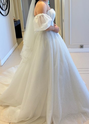 Beyaz A-Line Straplez Gelinlik - Görsel 4