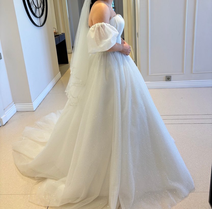 Beyaz  A-Line Straplez Gelinlik - Görsel 4