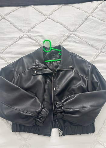 Düğmeli Siyah Deri Kadın Ceket - Görsel 2