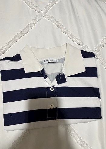 Çizgili polo yaka oversize t-shirt - Görsel 2