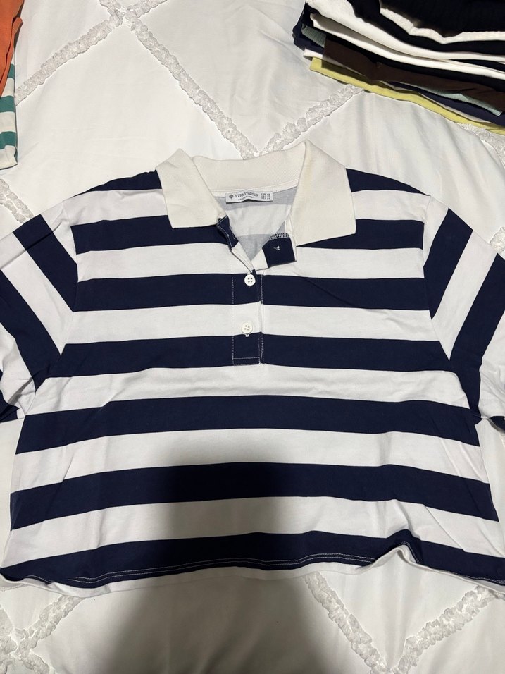 Çizgili polo yaka oversize t-shirt - Görsel 3