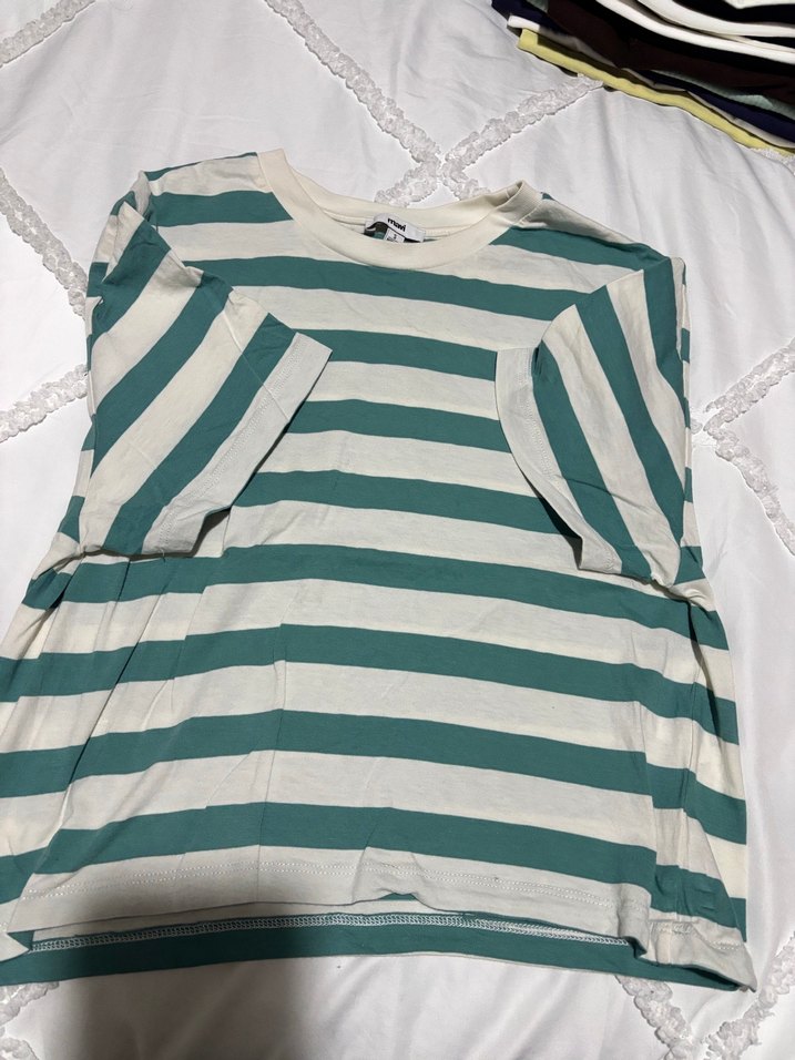 Kadın Pamuklu Çizgili Kısa Kollu Tişört - Görsel 2