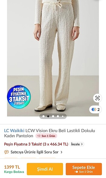 l Beden Lcw beyaz bütüncül yazlık pantolon