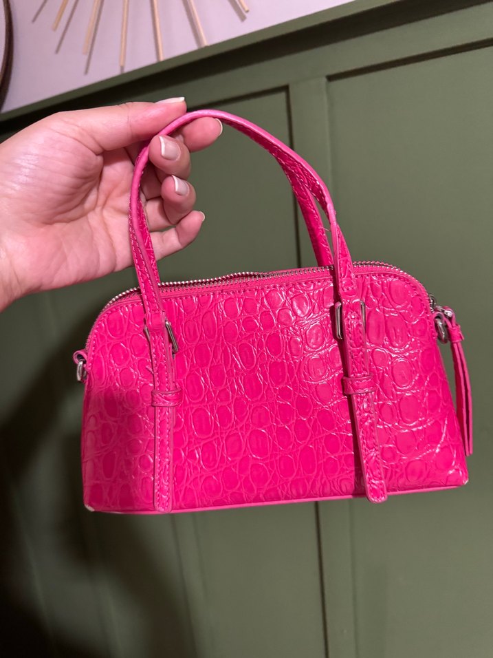 Pembe Yılan Derisi Desenli Deri Kadın Çanta - Görsel 2
