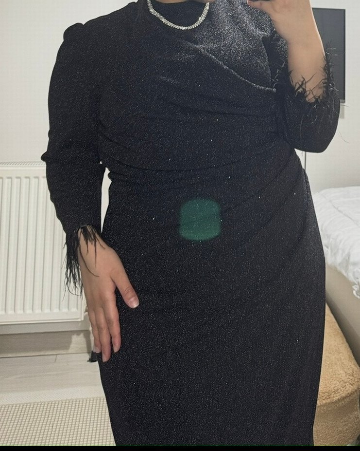 Kürk Detaylı Siyah Uzun Abiye Elbise - Görsel 2