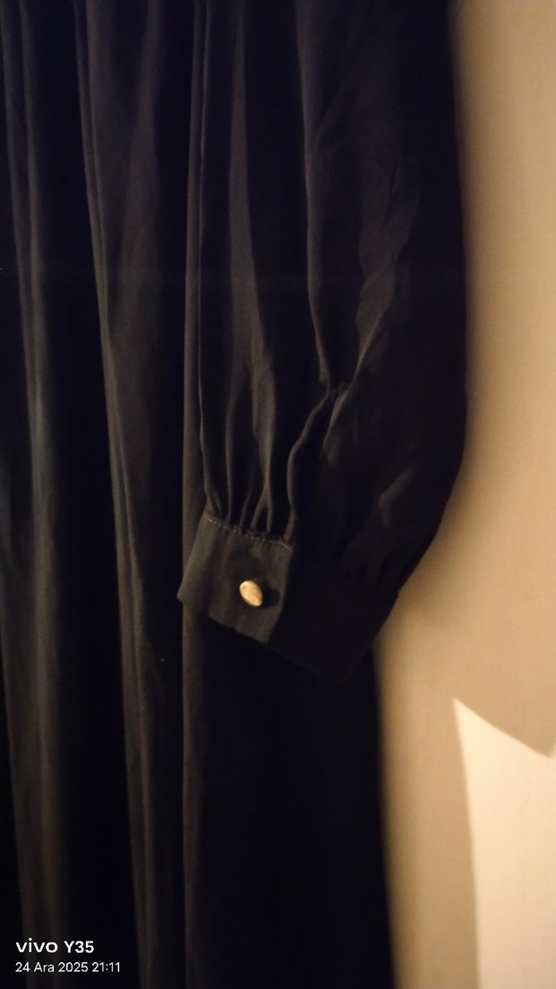 Siyah Dökümlü Roba'dan Uzun gerçek viskon Elbise - Görsel 2