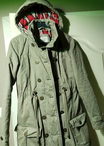 Loft marka Haki Düğmeli Midi Pamuklu Kadın kaban - Görsel 3