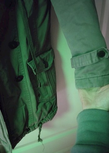 Loft marka Haki Düğmeli Midi Pamuklu Kadın kaban - Görsel 6