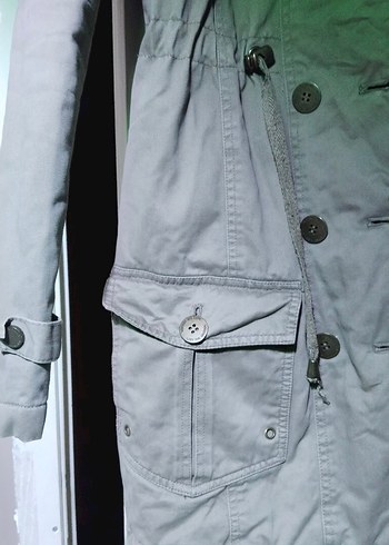 Loft marka Haki Düğmeli Midi Pamuklu Kadın kaban - Görsel 4