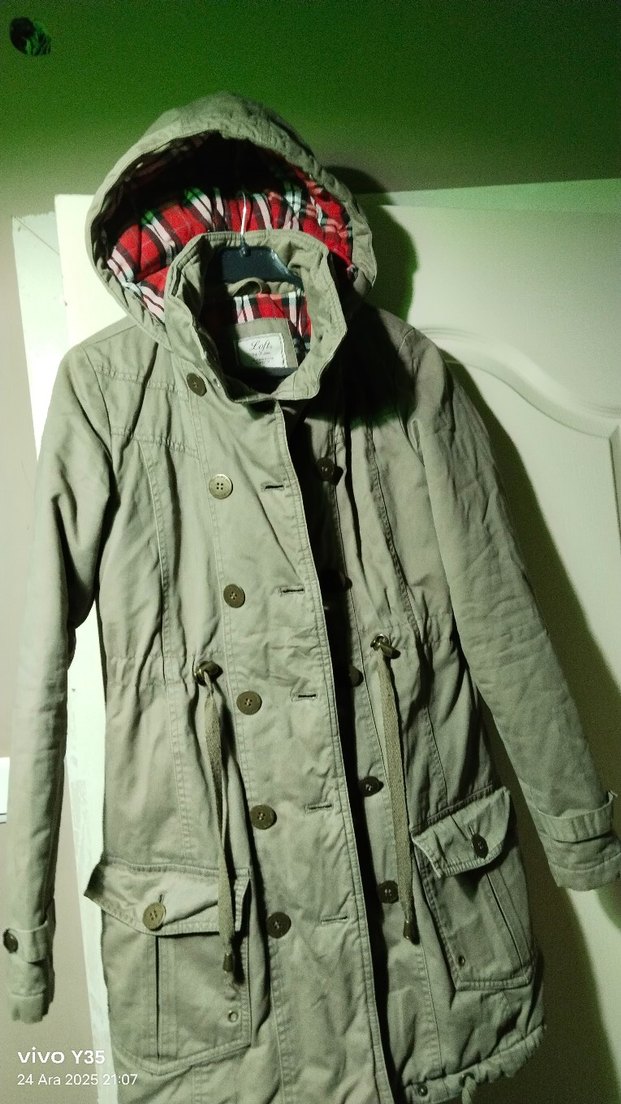 Loft marka Haki Düğmeli Midi Pamuklu Kadın kaban - Görsel 3