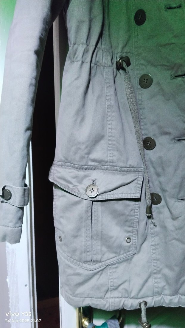 Loft marka Haki Düğmeli Midi Pamuklu Kadın kaban - Görsel 4