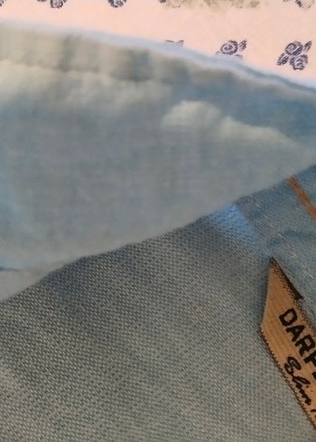 Düğmeli Mavi keten Kadın Gömlek.medium beden. - Görsel 3