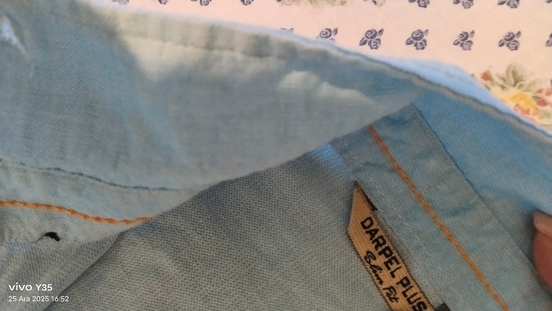 Düğmeli Mavi keten Kadın Gömlek.medium beden. - Görsel 3