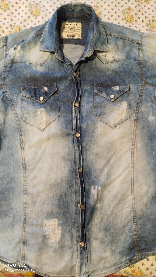 Düğmeli Kadın Mavi Denim gömlek - Görsel 4