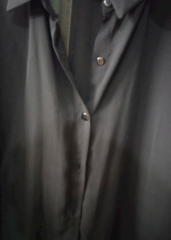 Siyah krep,Uzun Kollu Düğmeli,tiril tiril,Kadın Gömlek - Görsel 3