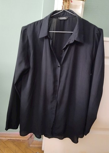 Siyah krep,Uzun Kollu Düğmeli,tiril tiril,Kadın Gömlek - Görsel 2