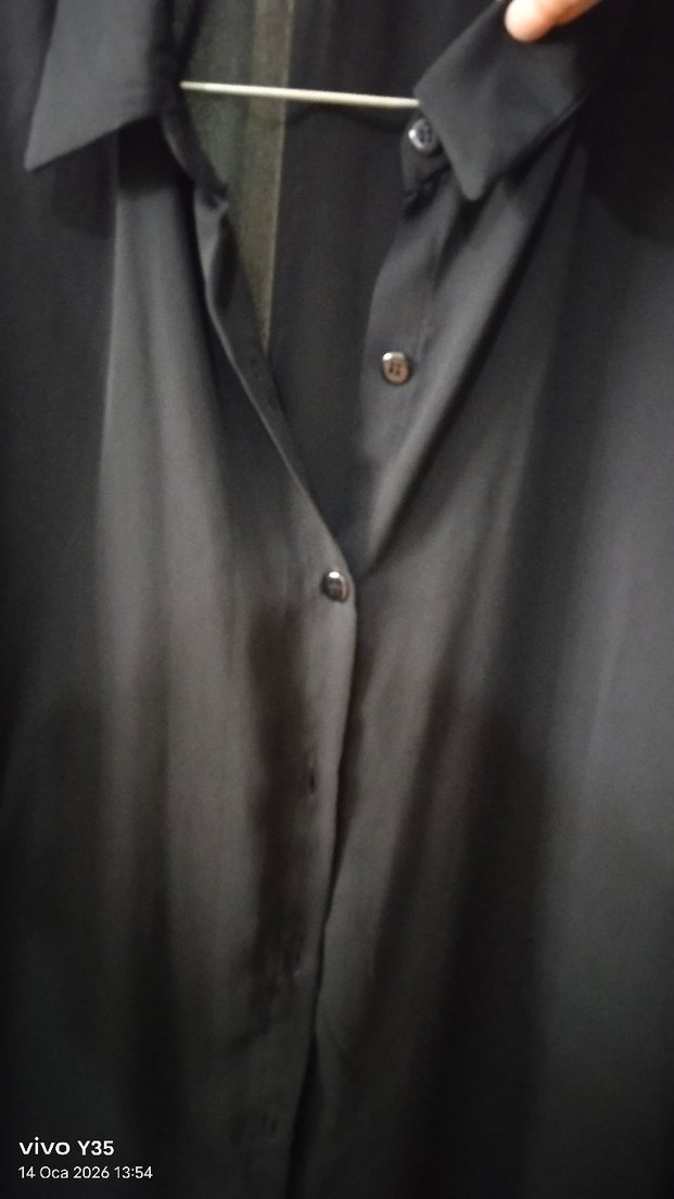 Siyah krep,Uzun Kollu Düğmeli,tiril tiril,Kadın Gömlek - Görsel 3