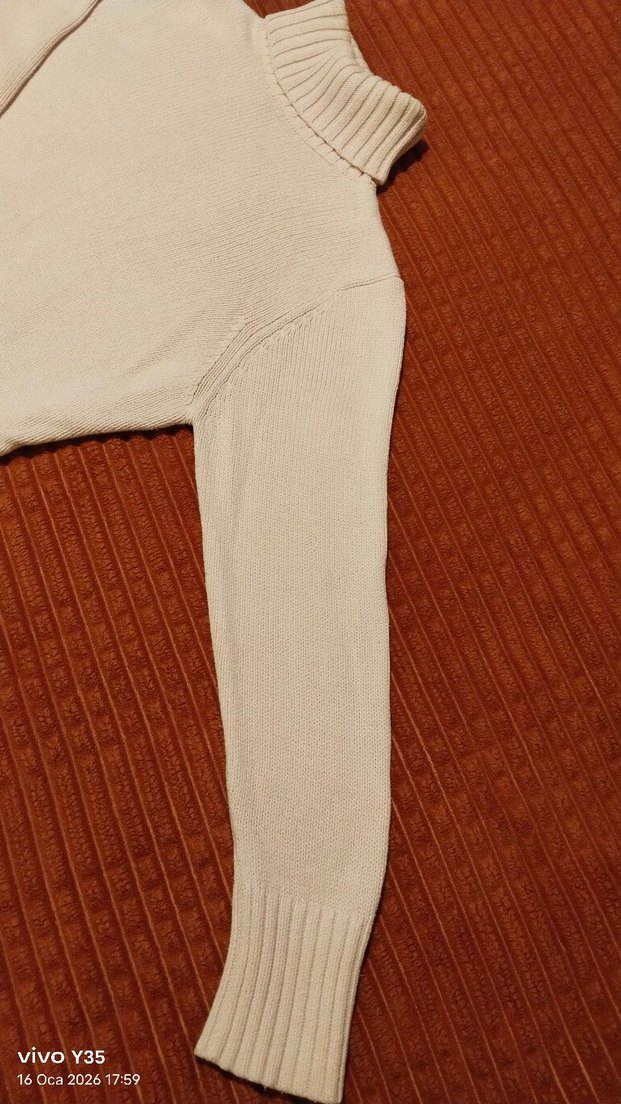 Toz pembe Boğazlı Triko Kadın Kazak - Görsel 3