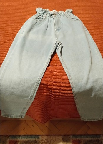 gri mavi,kemerli Rahat Kesim mom jean Kadın Kot Pantolon,s/m - Görsel 2