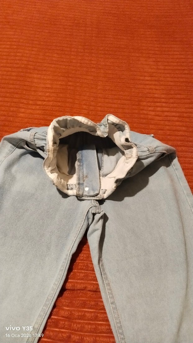 gri mavi,kemerli Rahat Kesim mom jean Kadın Kot Pantolon,s/m - Görsel 5