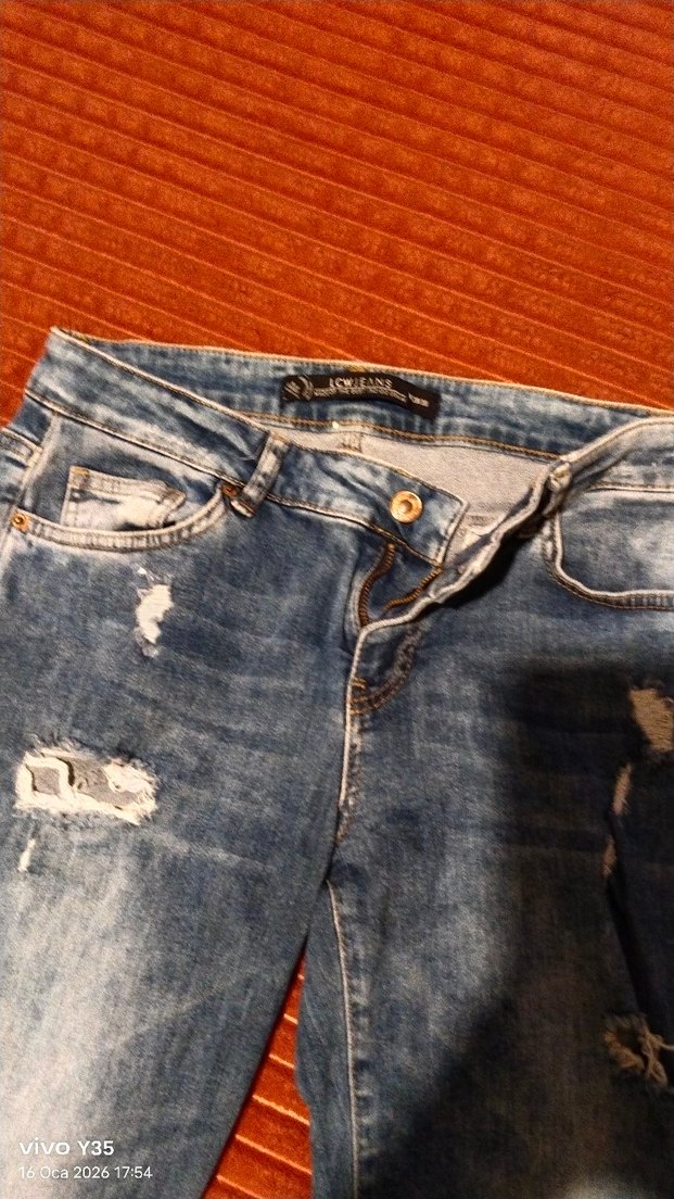 Kot Mavi kadın Bol Kesim Yırtık jean Pantolon,S/M uyumlu - Görsel 3