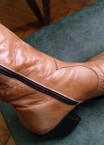 camel renk,hakiki deri vintage kovboy tarz,fermuarlı bot - Görsel 2