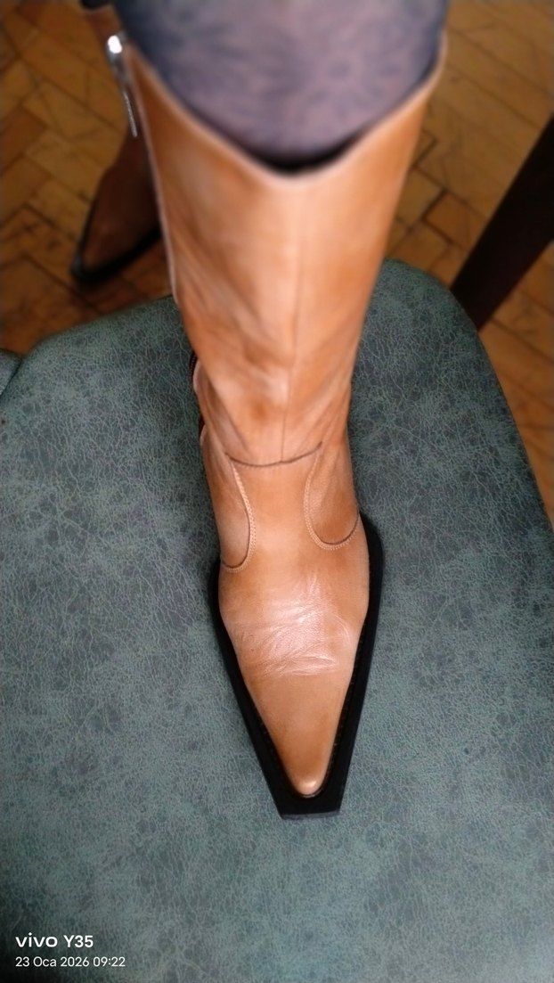 camel renk,hakiki deri vintage kovboy tarz,fermuarlı bot - Görsel 3