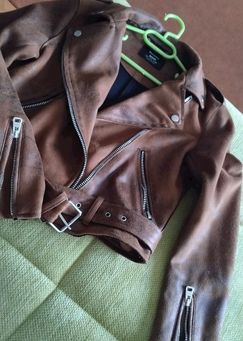 Bershka,yeni,kahverengi Süet Kemerli Biker Ceket - Görsel 2