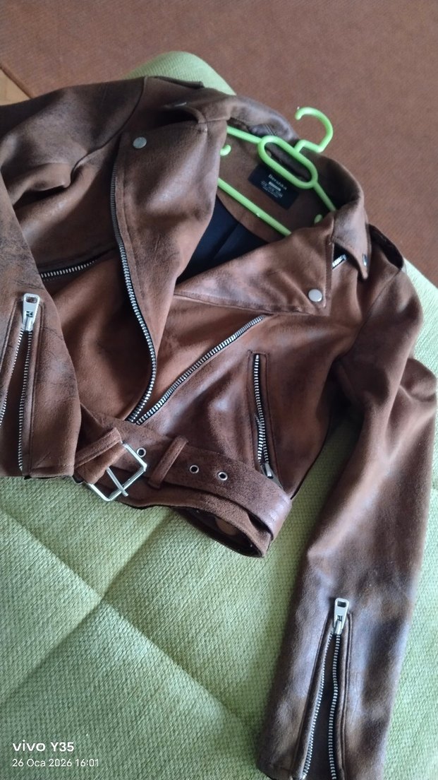 Bershka,yeni,kahverengi Süet Kemerli Biker Ceket - Görsel 2