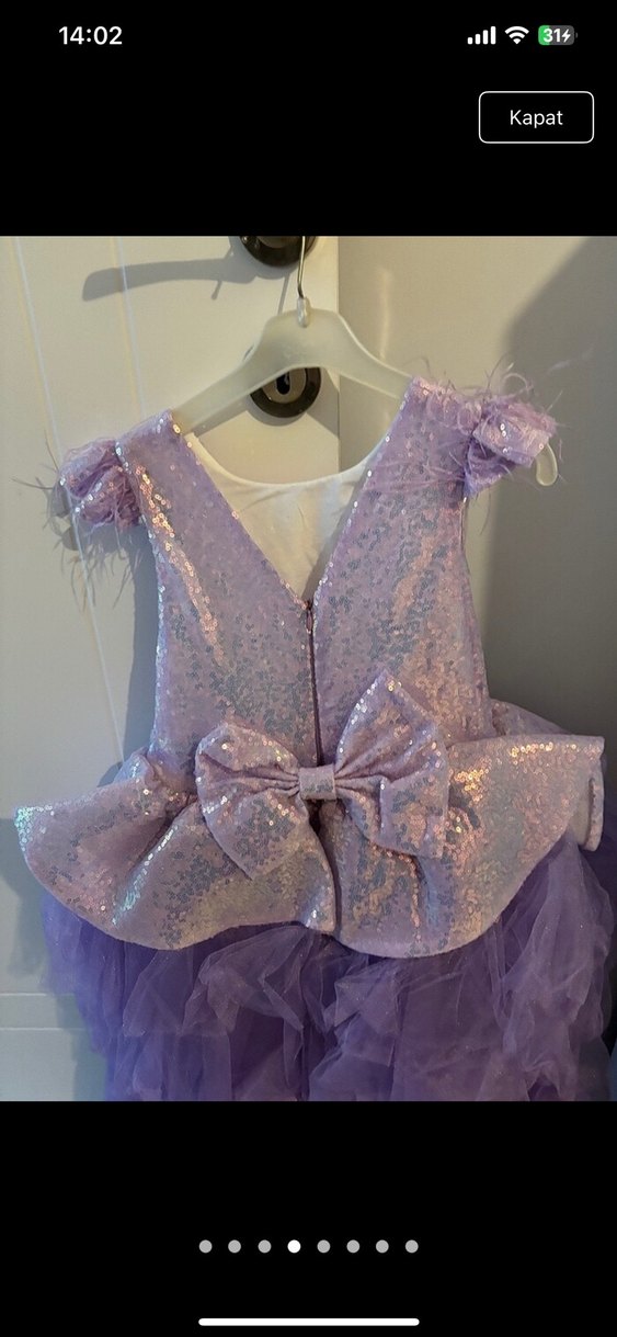 Mor Fırfırlı Kız Çocuk Abiye Elbise - Görsel 3