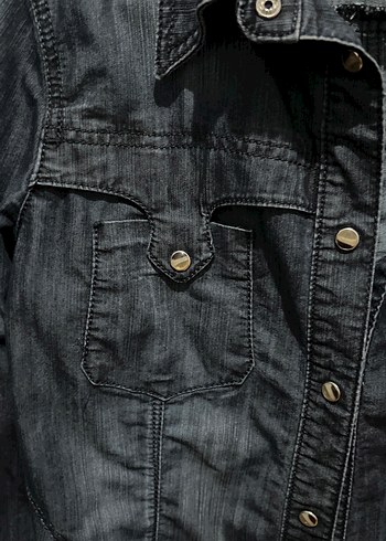 Düğmeli Lacivert Denim Kadın Gömlek Ceket - Görsel 6