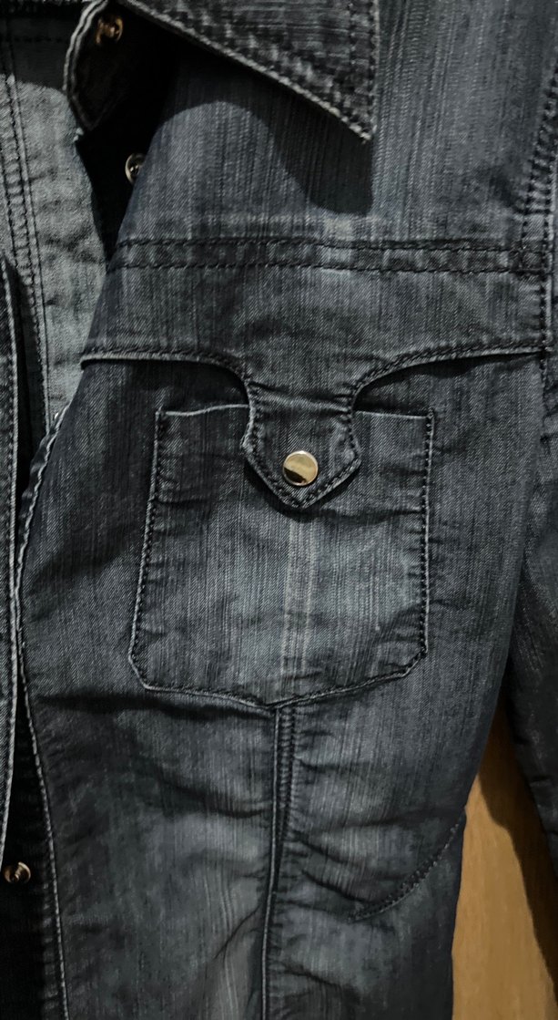 Düğmeli Lacivert Denim Kadın Gömlek Ceket - Görsel 5