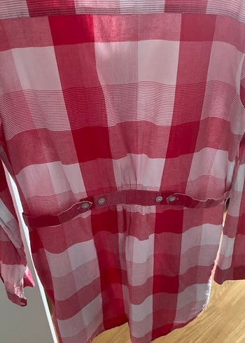 Pembe Ekoseli Pamuklu Kadın Gömlek - Görsel 3