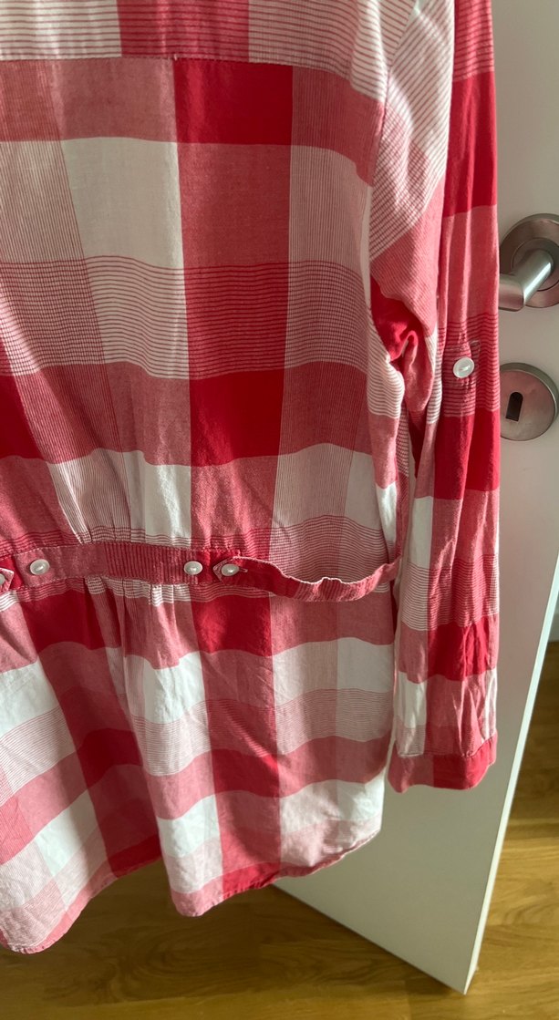 Pembe Ekoseli Pamuklu Kadın Gömlek - Görsel 4