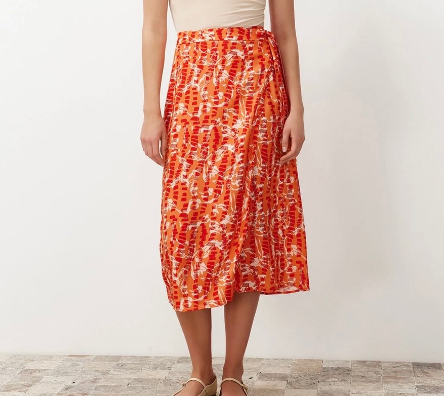 Renkli Desenli Midi Kadın Etek - Görsel 5